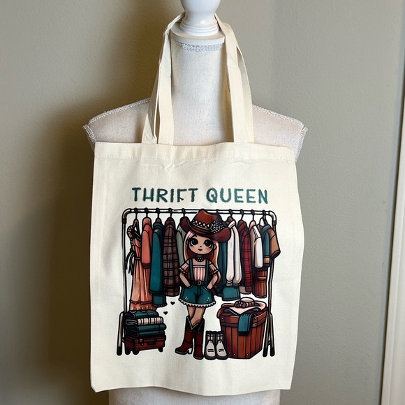 Handbags - NWOT Thrifting/Thrift Store Themed Graphic Canvas Tote Bag